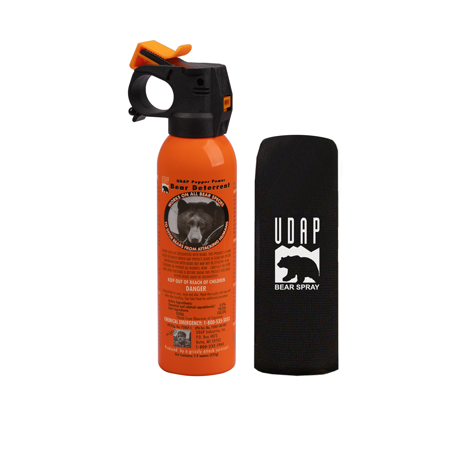 12BC Safety Orange Bear Spray with Bear Cozy Water Bottle Mount 7.9oz 225G:  UDAP Pepper Power