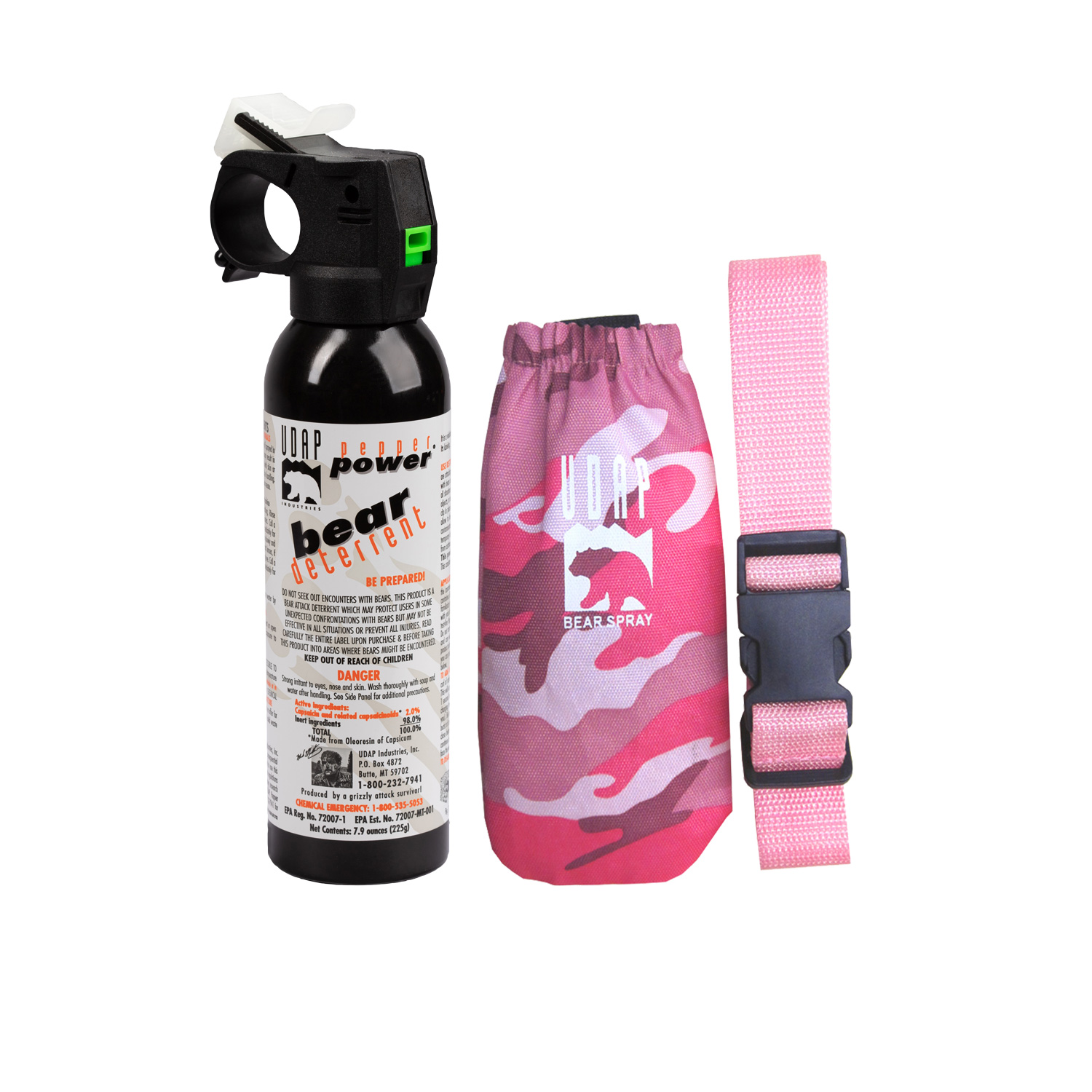 #12PINK Bear Spray w/ Pink Camo Hip Holster & Pink Belt 7.9oz/225G